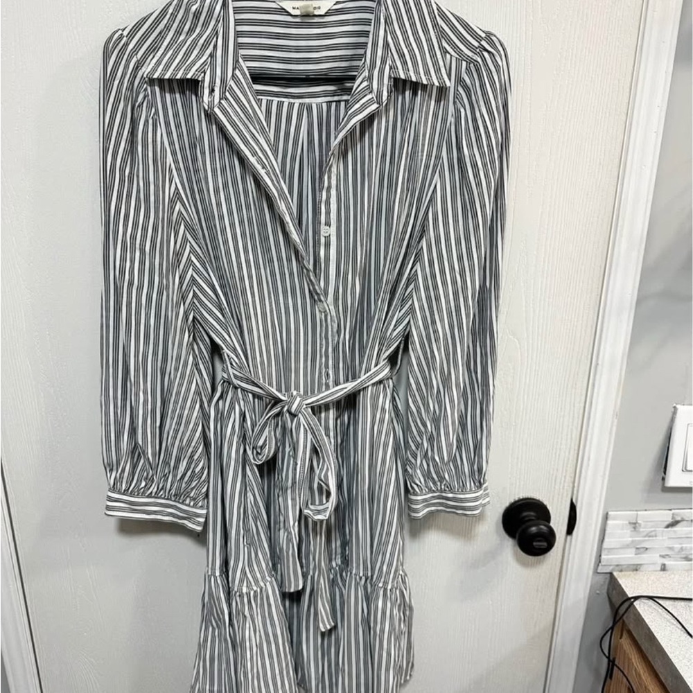 Striped Gray and White Button-Up Dress
